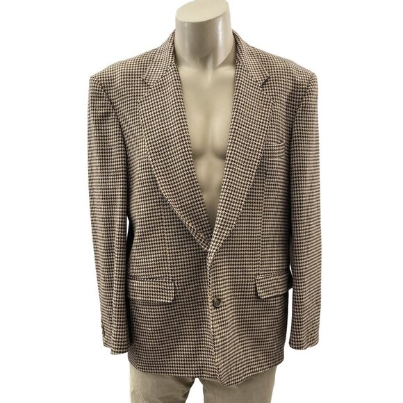 Vintage 80's Houndstooth Wool Blazer Jacket Chagoll Classic Single Button Men 46 - Picture 1 of 13